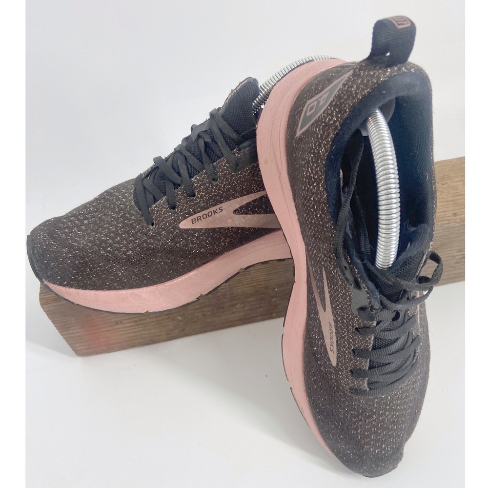 Brooks Revel 4 Womens Running Shoes Black Rose Gold Shimmer Sneakers Size 11